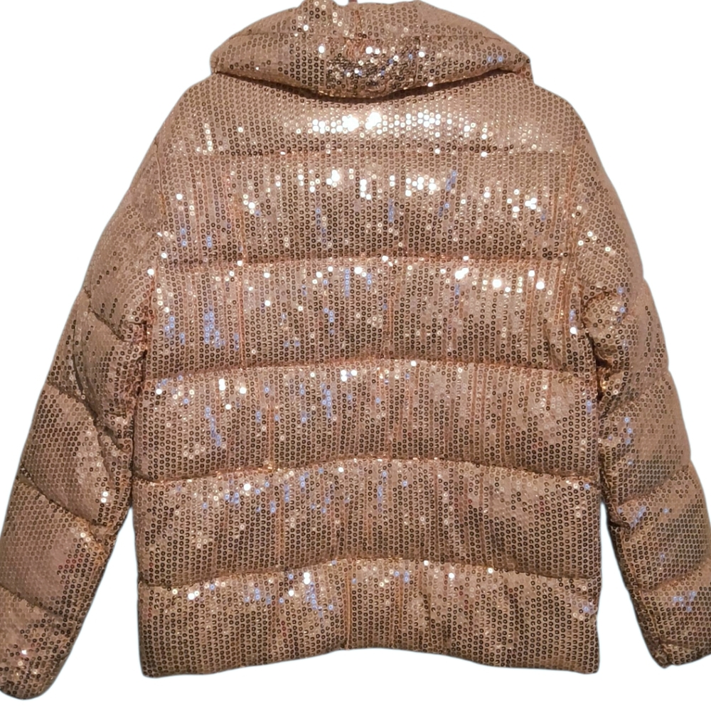 Venus Pink Sequin Puffer Jacket NWT - Winter Feminine Sparkle Outerwear Size SM - Picture 8 of 10